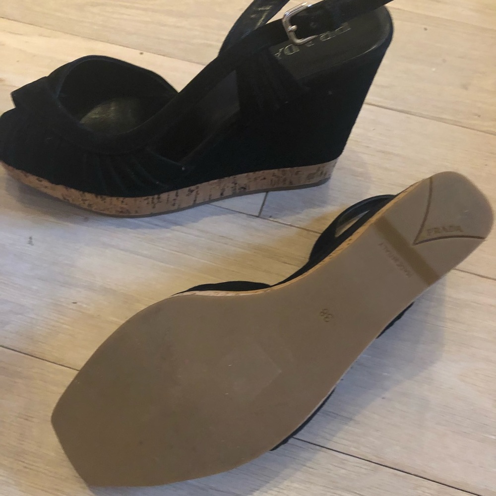 PRADA Black Suede Cork Wedges - Size 8 - Picture 7 of 8